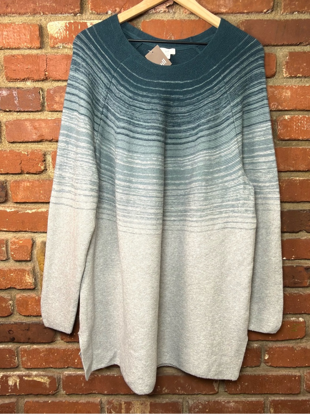 J Jill Sweater Womens XL Pullover Long Raglan Sleeve Green Striped Knit Fall